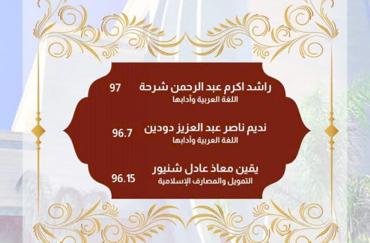 لوحة شرف كلية العلوم الإسلامية - الفصل الدراسي الثاني 2026/2025
